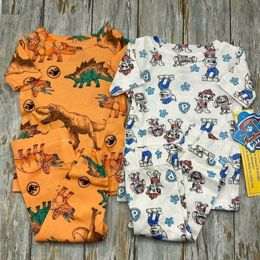 Paw Patrol & Dinosaur Snug Fit Short Sleeve Pajamas 2, 2-Piece Sets Size 12M